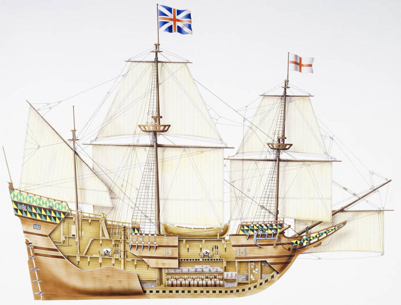 无人,横图,室外,白天,白色背景,侧面,时尚,轮船,船,英国,军事,历史,一个,白色,交通工具,t台,运输,摄影,单个,载具,北欧,海军,货船,美术工艺,时装表演,时装秀,t型台,走秀,五月花,五月花号,彩图,大帆船