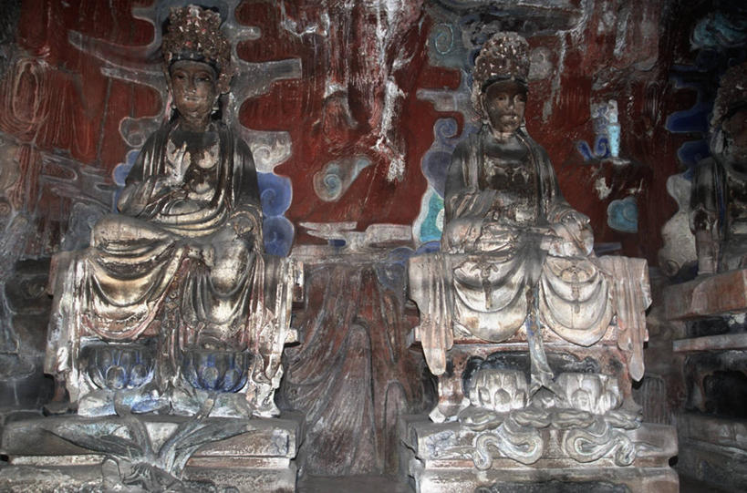 无人,横图,室内,白天,建筑,雕塑,重庆,并排,雕像,历史,两个,摄影,大足石刻,唐朝,重庆市,古代文明,彩图,旅行,帝国,挨着