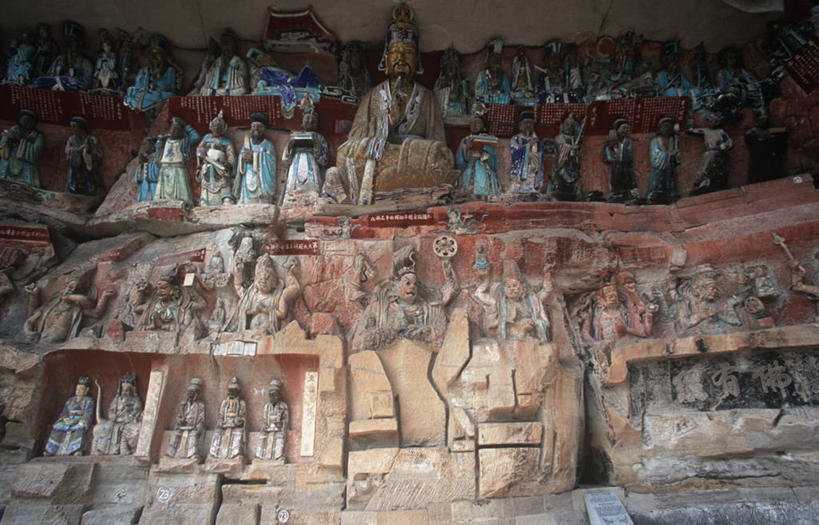 无人,横图,室外,白天,建筑,雕塑,重庆,雕像,历史,摄影,洞穴,大足石刻,唐朝,重庆市,古代文明,彩图,旅行,帝国