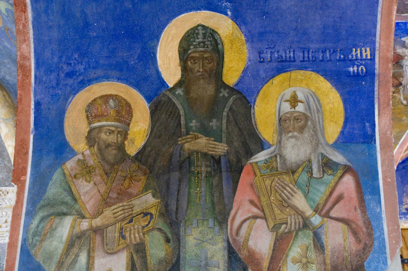 无人,横图,室内,特写,白天,建筑,俄罗斯,标志,符号,墙,标识,壁画,地标建筑,摄影,宗教,修道院,性别符号,彩图,大教堂,苏兹达尔,男性符号,俄罗斯文化