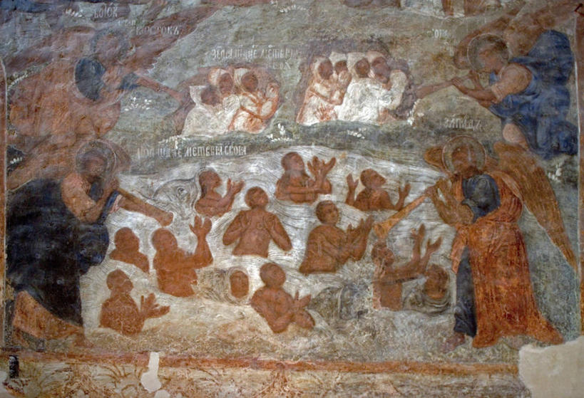 成年人,人群,横图,室内,特写,白天,俄罗斯,天使,许多人,历史,壁画,地标建筑,一群人,虚构,摄影,宗教,天堂,东正教,美术工艺,诺夫哥罗德,男人,男性,女人,女性,彩图,旅行,大教堂,俄罗斯文化