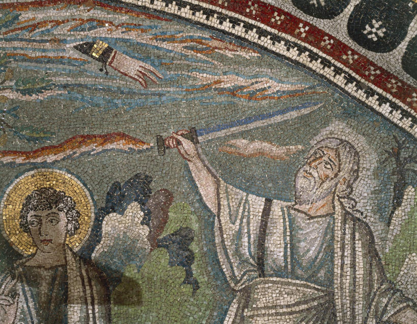 无人,横图,室内,特写,白天,建筑,意大利,欧洲,花纹,标志,符号,图案,标识,虚构,武器,摄影,宗教,剑,基督教,南欧,祭坛,祭品,意大利共和国,性别符号,拉韦纳,古代史,艾米利亚.罗马涅,艾米利亚.罗马涅大区,彩图,大教堂,神,男性符号,帝国