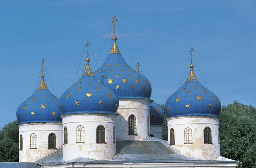 无人,横图,室外,白天,建筑,俄罗斯,屋顶,历史,蓝色,地标建筑,摄影,圆顶建筑,修道院,诺夫哥罗德,彩图,俄罗斯文化