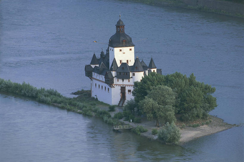 无人,横图,俯视,室外,白天,河流,建筑,德国,欧洲,城堡,岛,流水,地标建筑,摄影,西欧,德国文化,中欧,德意志联邦共和国,莱茵河,莱茵兰.普法尔茨州,彩图,高角度拍摄