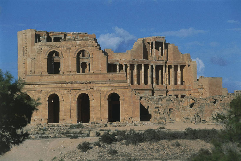 无人,横图,室外,白天,建筑,剧院,利比亚,历史,古罗马,废墟,地标建筑,摄影,考古学,北非,古代文明,圆形剧场,古代史,萨布拉塔,彩图,旅行,过去