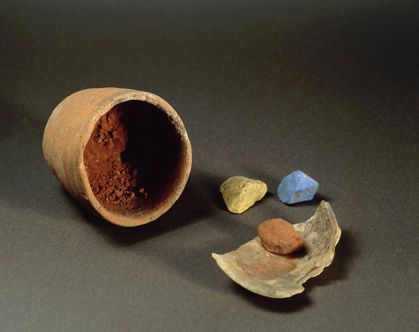 无人,横图,静物,花瓶,泥土,古代,黄色,红色,蓝色,摄影,涂料,古埃及文明,古代文明,都灵,美术工艺,彩图,影棚拍摄,过去