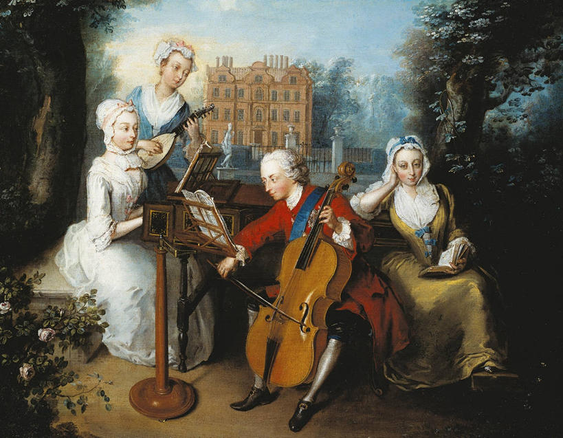 四个人,公园,坐,横图,插画,室外,白天,绘画,数码,科技,建筑,表演,阴影,艺术,网络,乐器,弦乐器,高光,几何,计算机图形,古典,音乐,合成,图画,历史,文化,画,工艺品,品味,放松,美术,电脑合成图,数码合成图,高雅,合成图,漫画,18世纪,王子,写实,具体,具象,美学,美术工艺,彩图