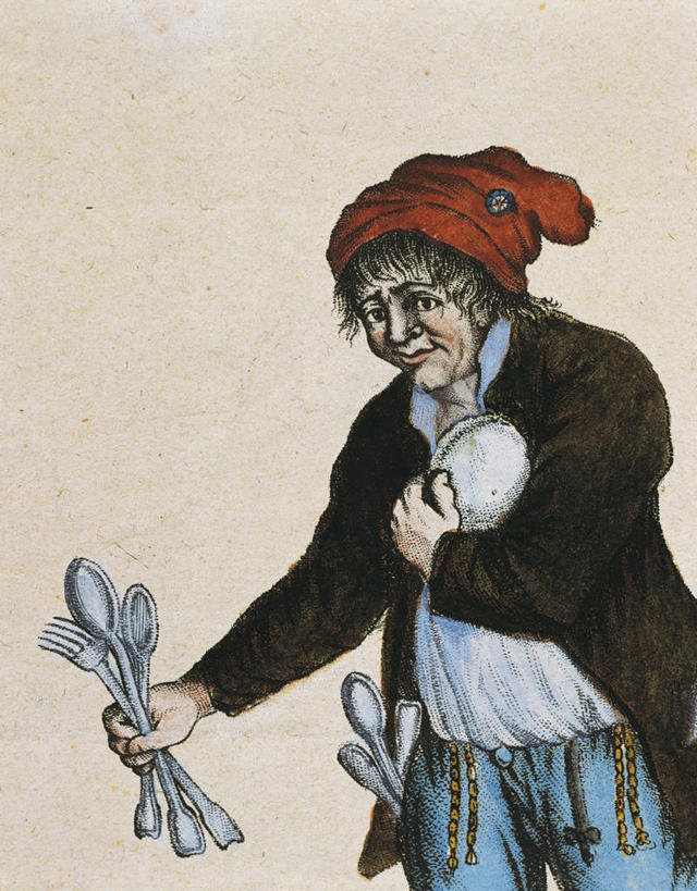 成年人,老年人,皱纹,一个人,站,竖图,插画,贪欲,数码,科技,帽子,仅一个男性,仅一个人,仅一个中年男性,阴影,灰色背景,网络,叉,高光,几何,计算机图形,合成,图画,拿着,历史,画,灰色,盘子,汤匙,夸张,幽默,电脑合成图,数码合成图,贫穷,合成图,漫画,18世纪,写实,具体,具象,讽刺,美术工艺,男人,男性,中年男性,拥抱,彩图,法国大革命,讽刺画