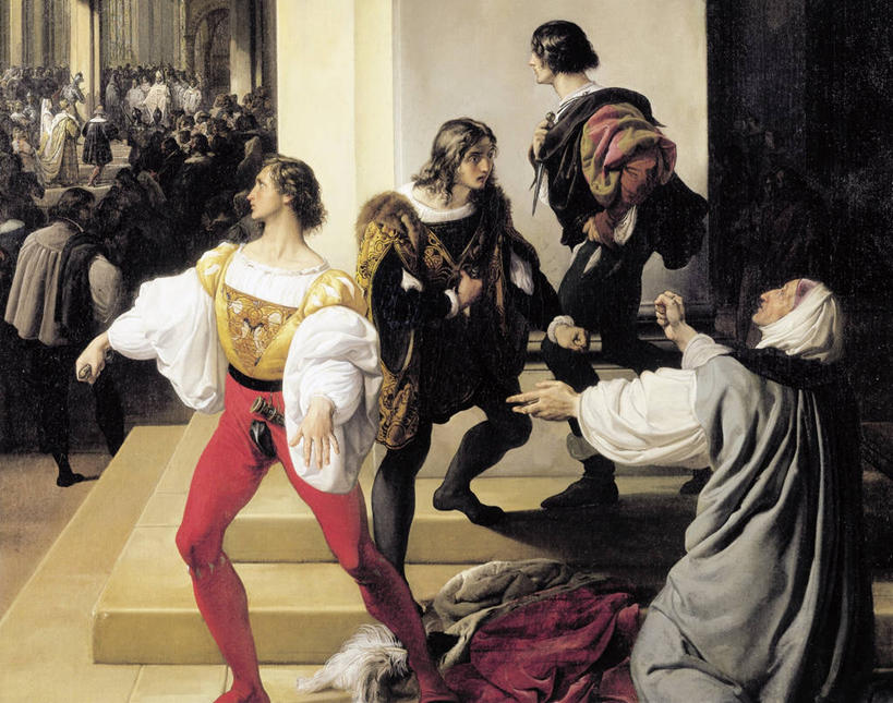 成年人,四个人,站,横图,插画,室内,白天,绘画,数码,科技,楼梯,阴影,艺术,网络,高光,几何,计算机图形,古典,合成,图画,拿着,历史,文化,画,工艺品,刀,品味,美术,电脑合成图,数码合成图,高雅,暴力,合成图,漫画,谋杀,写实,具体,具象,美学,恶作剧,男人,步行,彩图,浪漫主义,杀人犯