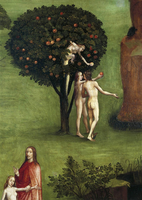 成年人,四个人,竖图,插画,室外,白天,绘画,数码,科技,油画,荷兰,阴影,艺术,网络,高光,几何,计算机图形,古典,合成,图画,文化,画,工艺品,品味,诱惑,宗教,美术,电脑合成图,数码合成图,高雅,基督,基督教,合成图,天主教,耶稣,漫画,苹果树,救世主,写实,具体,具象,美学,基利斯督,弥赛亚,默西亚,旧约,伊甸园,夏娃,亚当,男人,女人,彩图,三联画