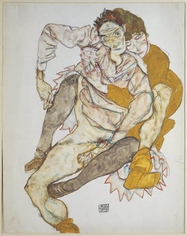 成年人,两个人,坐,竖图,插画,白色背景,数码,科技,阴影,网络,高光,几何,计算机图形,浪漫,合成,图画,画,电脑合成图,数码合成图,合成图,漫画,写实,具体,具象,悲哀,异性恋,男人,女人,拥抱,彩图,爱,席勒,表现主义