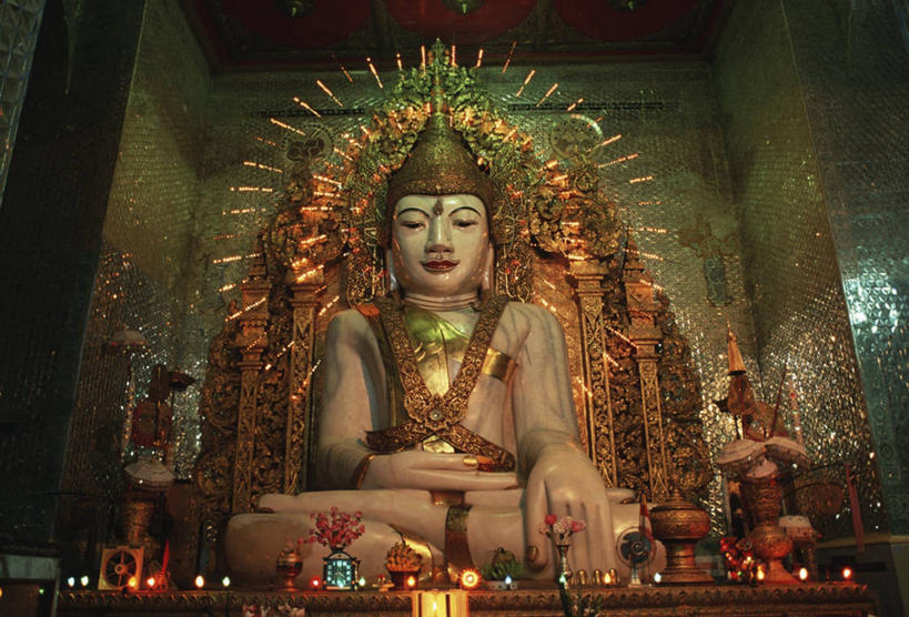 无人,横图,室内,缅甸,许多,装饰,标志,雕像,符号,很多,标识,佛,古代,地标建筑,金色,摄影,宗教,佛教,宗教建筑,曼德勒,性别符号,灵性,闭着眼睛,盘着腿坐,彩图,男性符号,传统文化