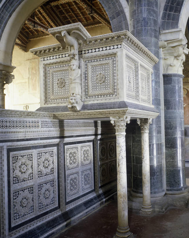 无人,竖图,室内,白天,意大利,柱子,拱门,历史,摄影,罗马式,基督教,透视图,托斯卡纳区,美术工艺,彩图