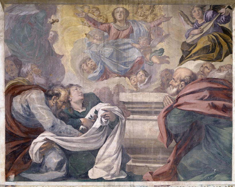 成年人,横图,室外,白天,意大利,漂浮,云,历史,手势,摄影,基督教,圣玛丽,伦巴第大区,神迹,美术工艺,男人,女人,跪着,彩图,打手势