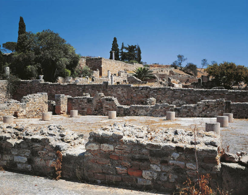 无人,横图,室外,白天,别墅,建筑,非洲,突尼斯,首都,历史,古罗马,废墟,树,地标建筑,摄影,考古学,北非,万里无云,阿非利加洲,突尼斯共和国,迦太基,古代文明,彩图,过去