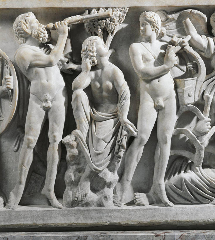 裸体,无人,竖图,室内,竞争,表演,神话,标志,符号,大理石,音乐,标识,古代,摄影,长笛,石棺,性别符号,古代文明,美术工艺,彩图,神,浅浮雕,男性符号,过去