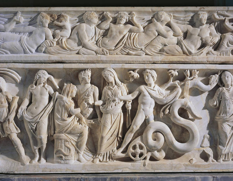 无人,横图,室内,蛇,标志,符号,大理石,标识,古代,摄影,石棺,希腊神话,性别符号,古代文明,美术工艺,彩图,神,浅浮雕,男性符号,过去