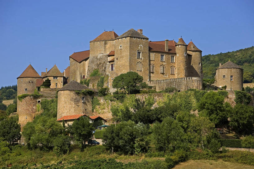 无人,家,果园,横图,室外,白天,正面,旅游,度假,草地,草坪,名胜古迹,田园,植物,标志建筑,地标,建筑,法国,欧洲,阴影,遗迹,光线,影子,堡垒,城堡,房屋,屋子,公寓,古迹,文物,娱乐,建设,古建筑,洋房,楼房,葡萄园,住宅,草,树,树木,蓝色,绿色,蓝天,天空,阳光,自然,庄园,天,享受,休闲,旅游胜地,放松,生长,晴朗,成长,勃艮第,西欧,要塞,法兰西,古文明,万里无云,法兰西共和国,法兰西第五共和国,设防,勃艮第大区,索恩.卢瓦尔省,晴空,晴空万里,彩图,房子