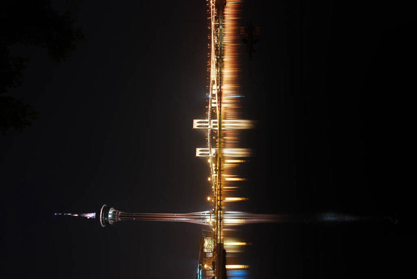 无人,横图,室外,夜晚,留白,天际线,建筑,澳门,反射,水面,塔,桥,现代,摄影,照亮,彩图