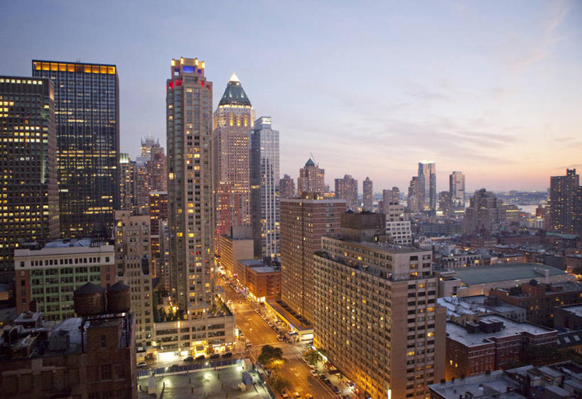 无人,横图,俯视,室外,长时间曝光,天际线,建筑,摩天大楼,美国,曼哈顿,黄昏,摄影,照亮,市区,彩图,高角度拍摄