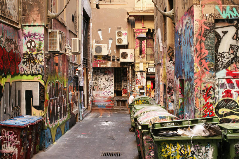 无人,横图,室外,白天,城市,澳大利亚,墙,垃圾桶,摄影,创造力,墨尔本,彩图,涂鸦,巷