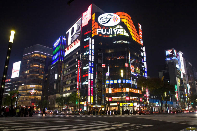 无人,横图,室外,夜晚,夜生活,城市,建筑,街道,霓虹灯,指示牌,东京,日本,标志,文字,首都,标识,银座,摄影,照亮,彩图