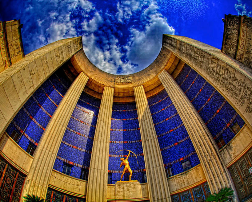 无人,横图,室外,白天,仰视,建筑,美国,雕像,云,金色,财富,摄影,华贵,箭术,达拉斯市,彩图,低角度拍摄,广角