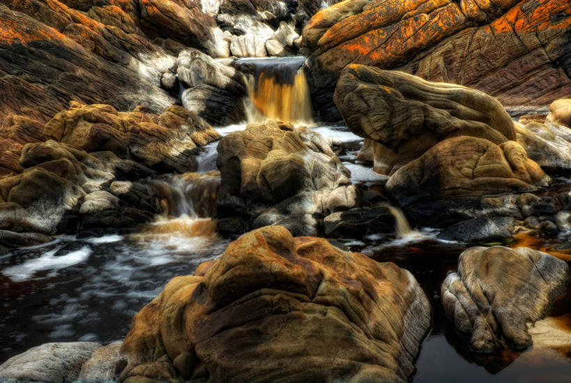 无人,横图,室外,白天,瀑布,澳大利亚,流水,风景,自然,摄影,宁静,岩层,袋鼠岛,岩石,彩图