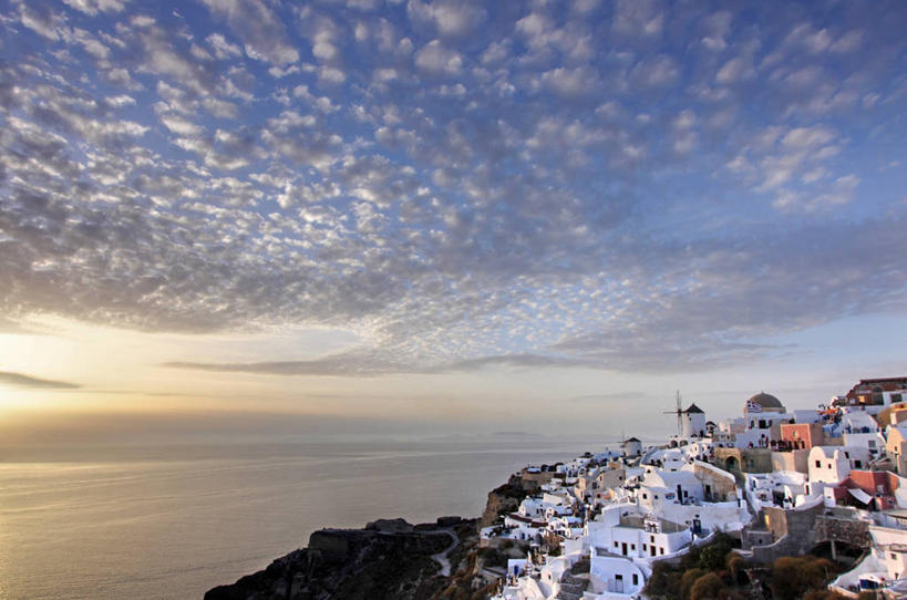 无人,横图,室外,海洋,建筑,希腊,欧洲,房屋,地形,天空,自然,黄昏,社区,摄影,宁静,爱琴海,基克拉迪群岛,圣托里尼岛,希腊文化,积雨云,希腊共和国,基克拉泽斯群岛,彩图