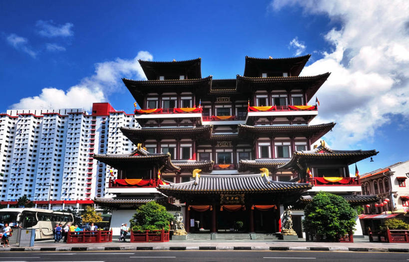 博物馆,横图,室外,白天,城市,建筑,路,新加坡,云,唐人街,天空,摄影,宗教,彩图