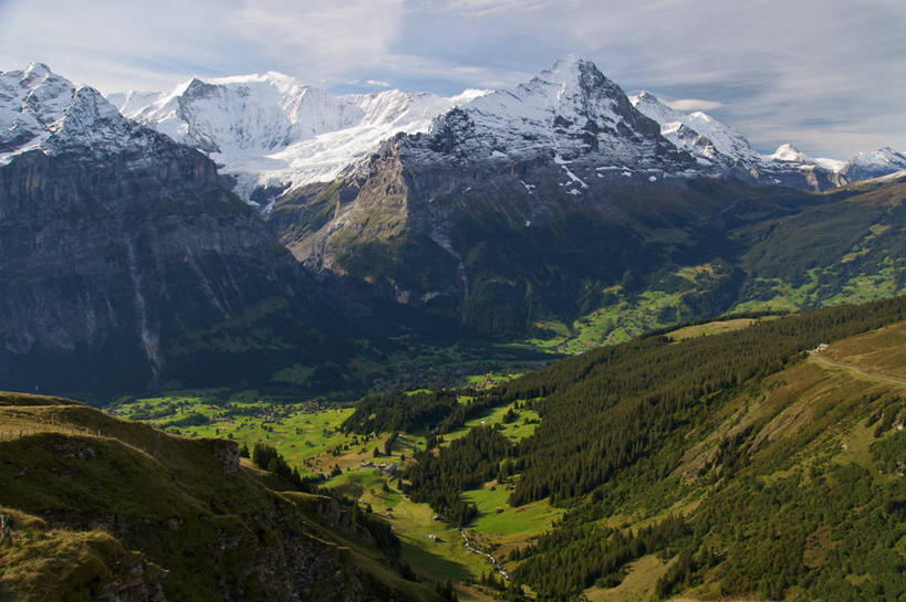 无人,横图,室外,白天,美景,山,山脉,雪山,瑞士,地形,景观,云,冬天,山谷,风景,天空,自然,景色,寒冷,摄影,宁静,自然风光,阿尔卑斯山脉,格林德瓦,自然地理,彩图