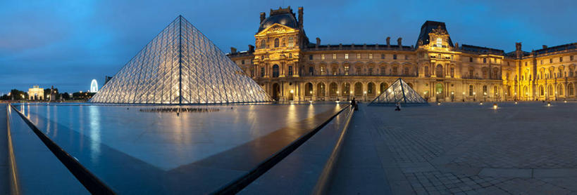 博物馆,横图,全景,室外,夜晚,水,城市,建筑,法国,巴黎,反射,卢浮宫,首都,历史,现代,天空,摄影,照亮,法国文化,彩图