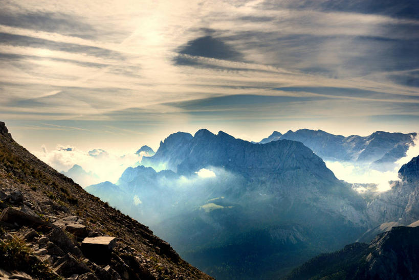 无人,横图,室外,白天,美景,山,山脉,德国,景观,云,风景,自然,景色,摄影,宁静,自然风光,巴伐利亚,米登华德,彩图,卡尔文德尔山脉