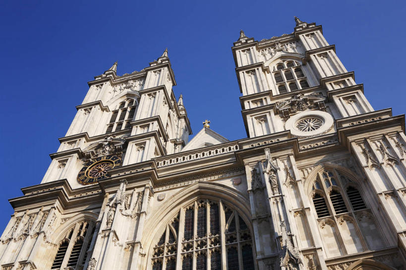 无人,教堂,横图,室外,白天,仰视,建筑,英国,塔,首都,历史,地标建筑,摄影,宗教,基督教,英国文化,哥特式风格,万里无云,威斯敏斯特教堂,修院,彩图,低角度拍摄