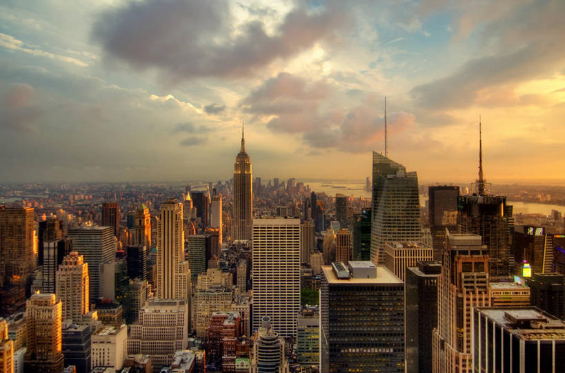 无人,横图,室外,日落,天际线,城市,建筑,纽约,美国,云,蓝色,天空,摄影,发展,彩图