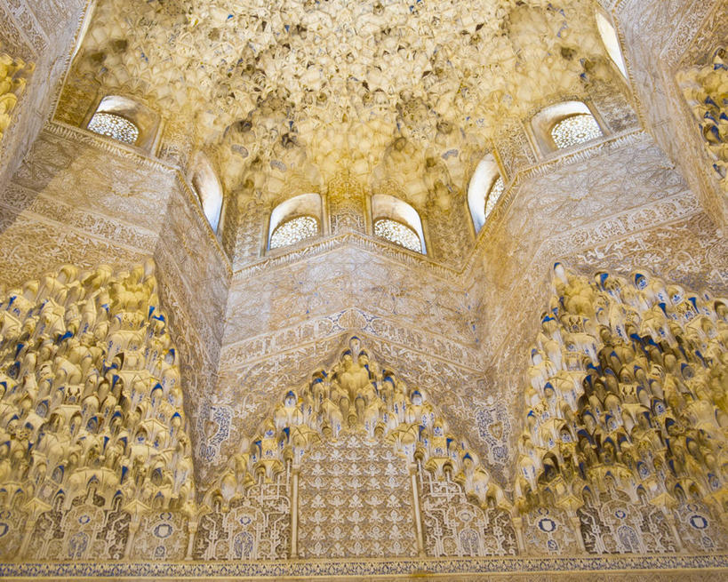 无人,宫殿,横图,室内,白天,仰视,天花板,建筑,西班牙,对称,艺术,装饰,历史,格拉纳达,摄影,复杂,创造力,安达路西亚,王宫,设计,彩图,低角度拍摄