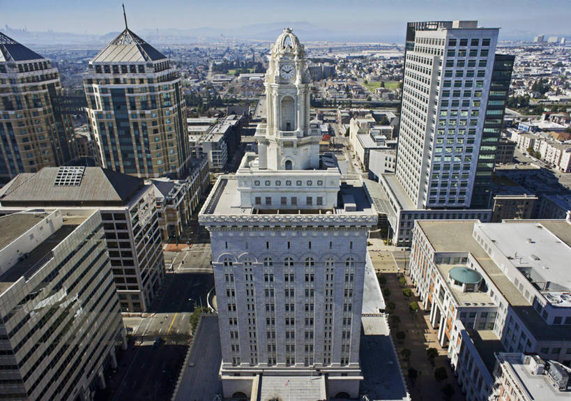 无人,横图,俯视,室外,白天,天际线,建筑,摩天大楼,美国,历史,摄影,加利福尼亚,市政厅,政府,奥克兰,联邦大楼,彩图,高角度拍摄