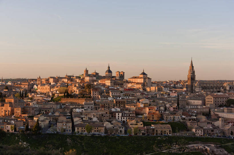 无人,横图,俯视,航拍,室外,白天,留白,天际线,建筑,西班牙,房屋,摄影,鸟瞰,万里无云,托莱多,托莱多省,托莱多大教堂,彩图,高角度拍摄,大教堂