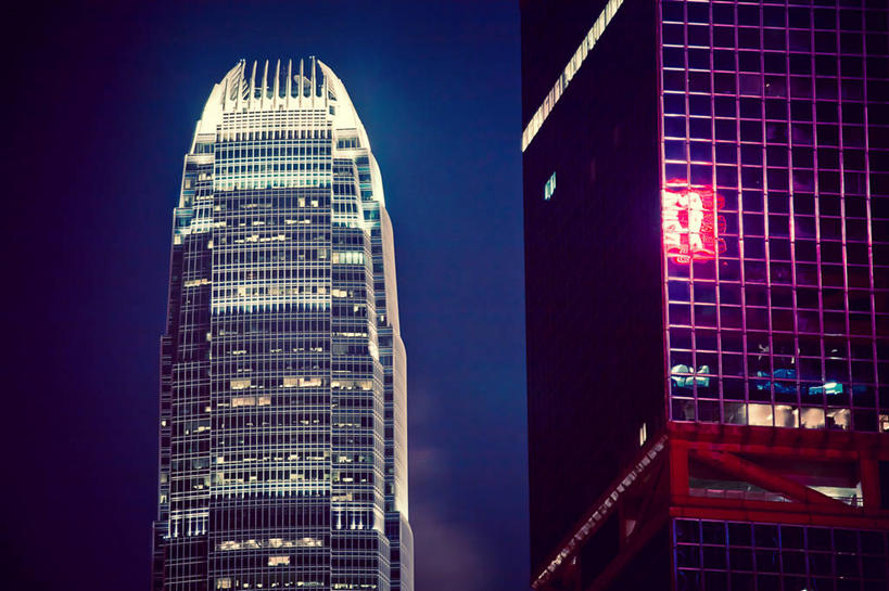 无人,横图,室外,夜晚,商务,建筑,香港,现代,天空,摄影,照亮,企业,公司,发展,金融区,彩图