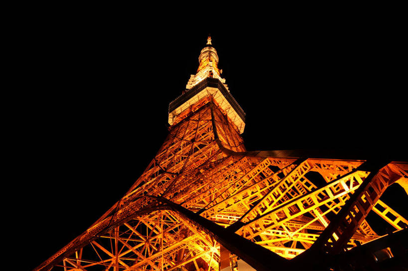 无人,横图,室外,夜晚,仰视,通讯,建筑,东京,日本,日本文化,塔,首都,摄影,东京塔,照亮,无线电通信塔,彩图,低角度拍摄