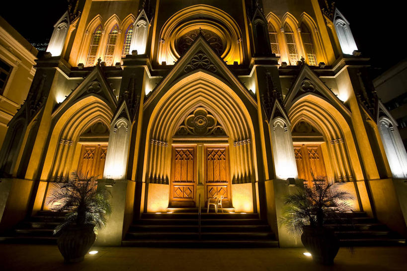 无人,教堂,横图,室外,夜晚,仰视,建筑,巴西,摄影,宗教,照亮,基督教,里约热内卢,彩图,低角度拍摄,大教堂