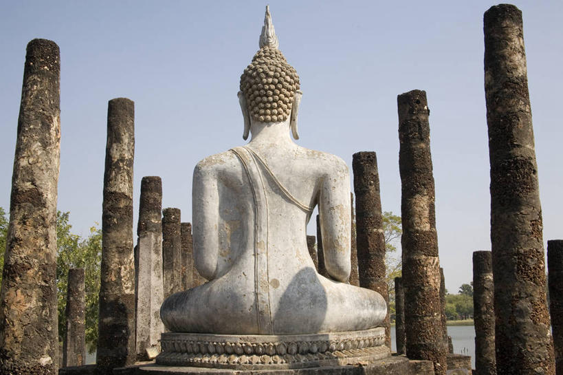 无人,横图,室外,白天,建筑,泰国,雕像,柱子,历史,素可泰,摄影,宗教,佛教,宗教建筑,彩图,素可泰遗址公园,联合国教科文组织