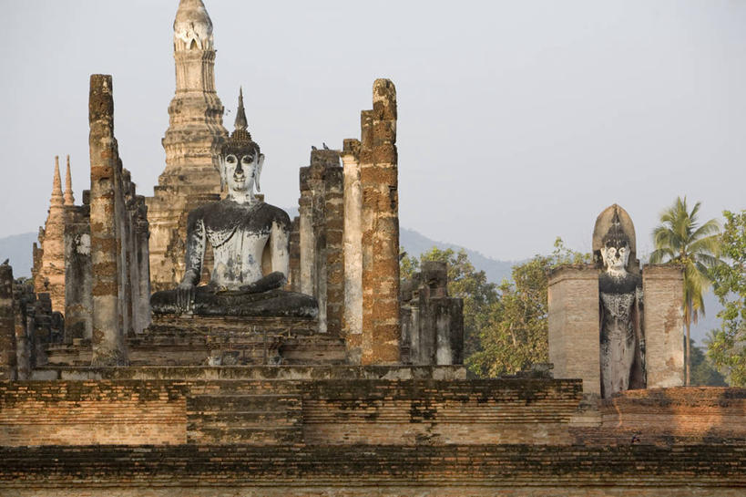 无人,公园,寺庙,横图,室外,白天,建筑,泰国,历史,素可泰,废墟,天空,摄影,宗教,佛教,考古学,宗教建筑,彩图,素可泰遗址公园