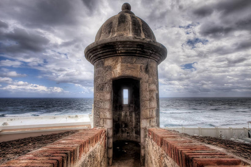 无人,横图,室外,海洋,建筑,城堡,水平线,云,首都,历史,风景,天空,自然,摄影,宁静,要塞,圣胡安,波多黎各,彩图