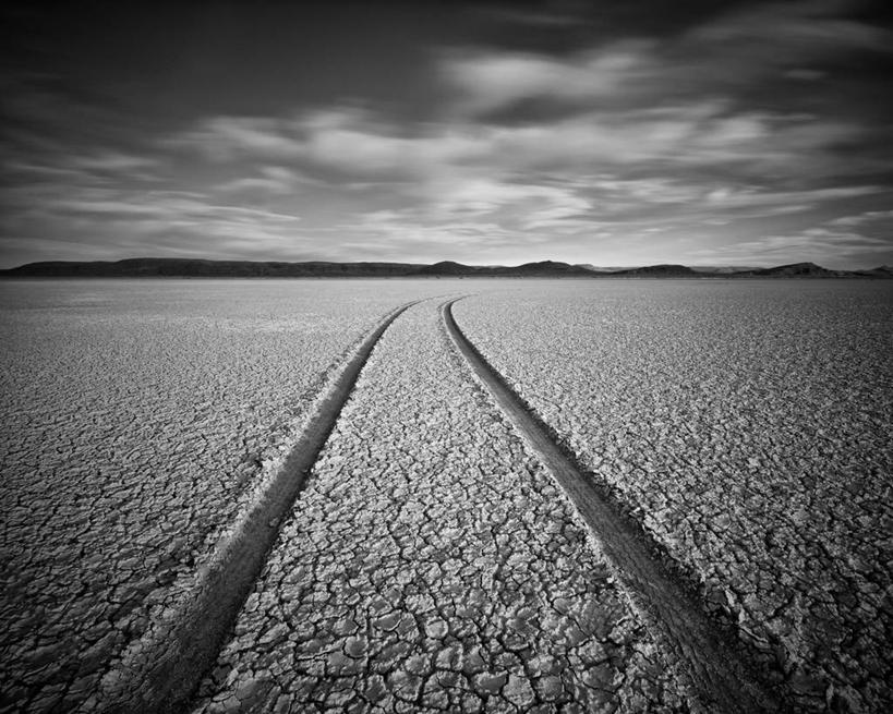 无人,横图,黑白,室外,白天,沙漠,美国,地形,云,运输,摄影,宁静,俄勒冈州,轮胎印