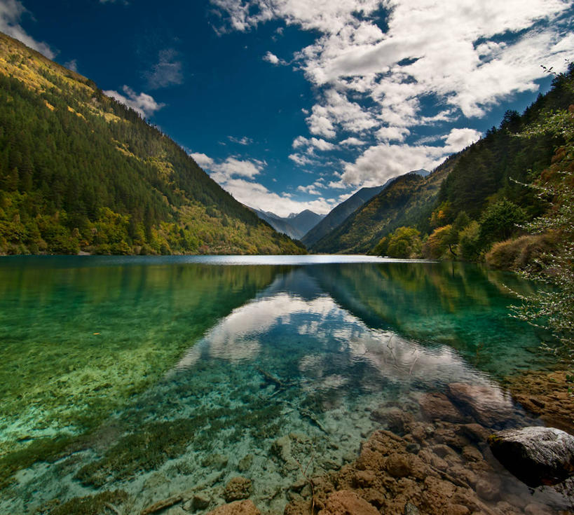 无人,横图,室外,白天,湖,美景,植物,九寨沟,反射,地形,景观,云,山谷,风景,天空,自然,景色,摄影,宁静,自然风光,彩图