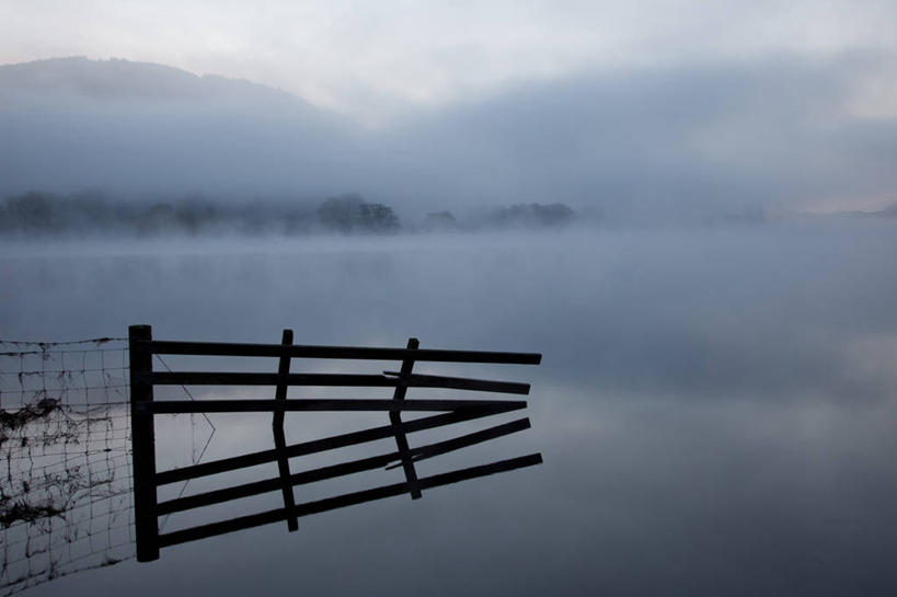 无人,横图,室外,美景,雾,英国,反射,木制,景观,篱笆,黎明,天气,苏格兰,中环,天空,自然,景色,摄影,宁静,早晨,自然风光,彩图