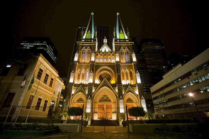 无人,教堂,横图,室外,夜晚,建筑,巴西,天空,摄影,照亮,基督教,宗教建筑,里约热内卢,彩图