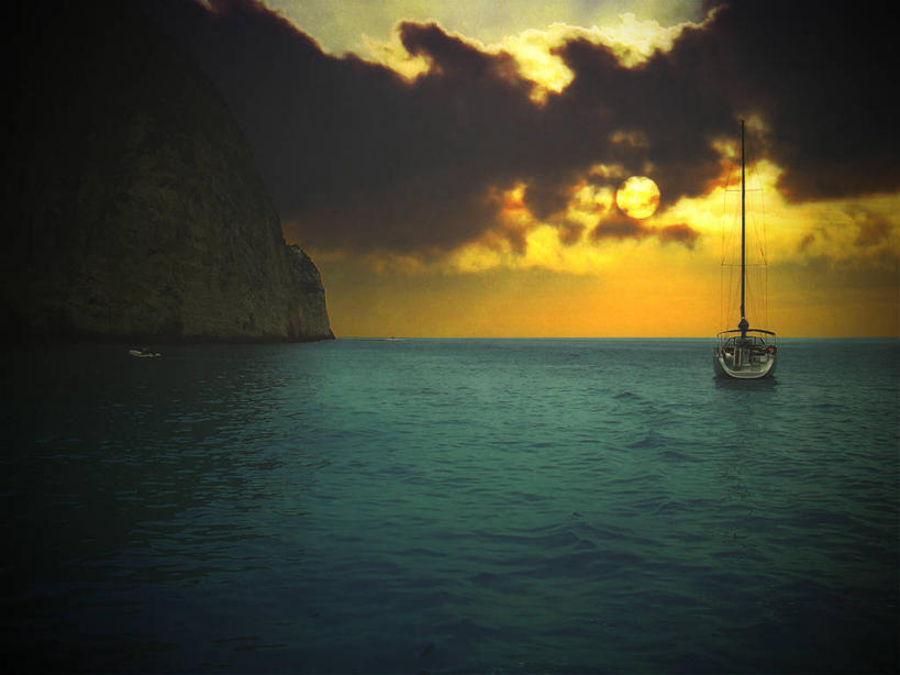 无人,横图,室外,海洋,美景,太阳,船,希腊,景观,水平线,悬崖,云,天空,自然,黄昏,景色,运输,摄影,宁静,自然风光,扎金索斯,彩图