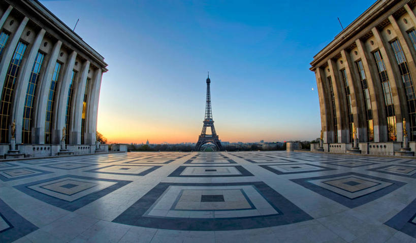 无人,横图,室外,鱼眼镜头,日出,建筑,法国,巴黎,欧洲,艾菲尔铁塔,塔,埃菲尔铁塔,首都,历史,摄影,早晨,西欧,法兰西,巴黎铁塔,法国文化,万里无云,法兰西共和国,战神广场,法兰西第五共和国,法兰西岛,法兰西岛大区,彩图,巴黎省,巴黎市